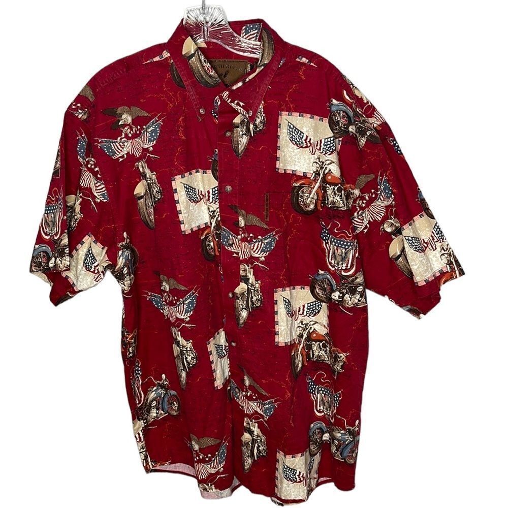 North River Outfitters Vintage Motorcycle Americana Button Down Shirt. Size XL.
